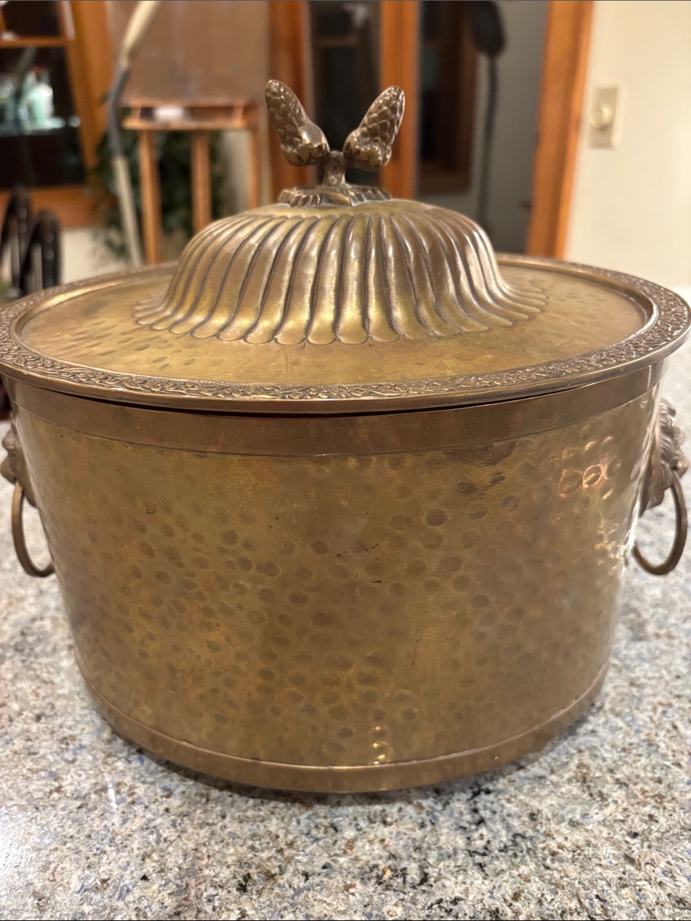 Hammered Brass Lidded Ice Bucket or Tea Caddy